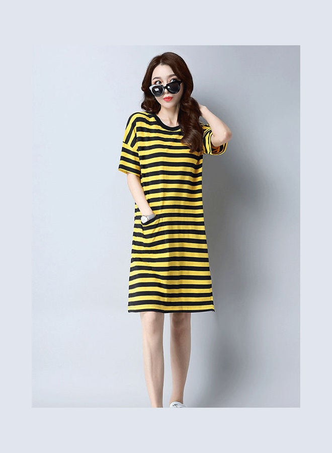 Short Sleeve Straight Midi Dress Yellow - Image 3