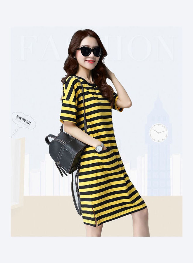 Short Sleeve Straight Midi Dress Yellow - Image 4