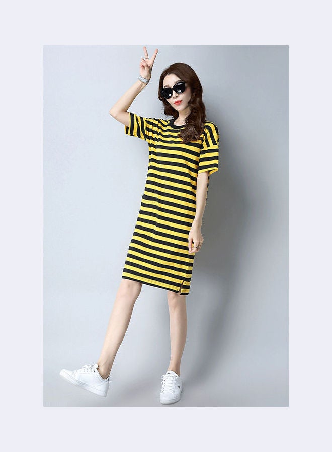 Short Sleeve Straight Midi Dress Yellow - Image 5