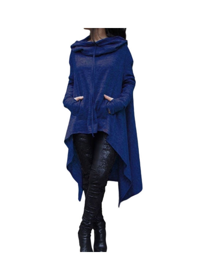 Women Chic Casual Solid Colour Hooded Sweatshirt Blue  - Image 1
