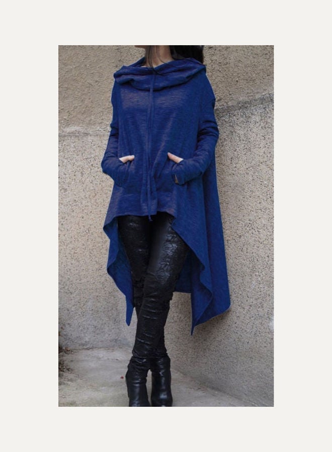 Women Chic Casual Solid Colour Hooded Sweatshirt Blue  - Image 2