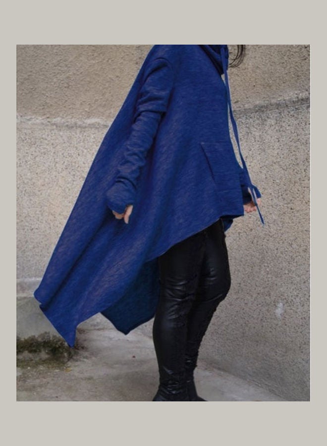 Women Chic Casual Solid Colour Hooded Sweatshirt Blue  - Image 3