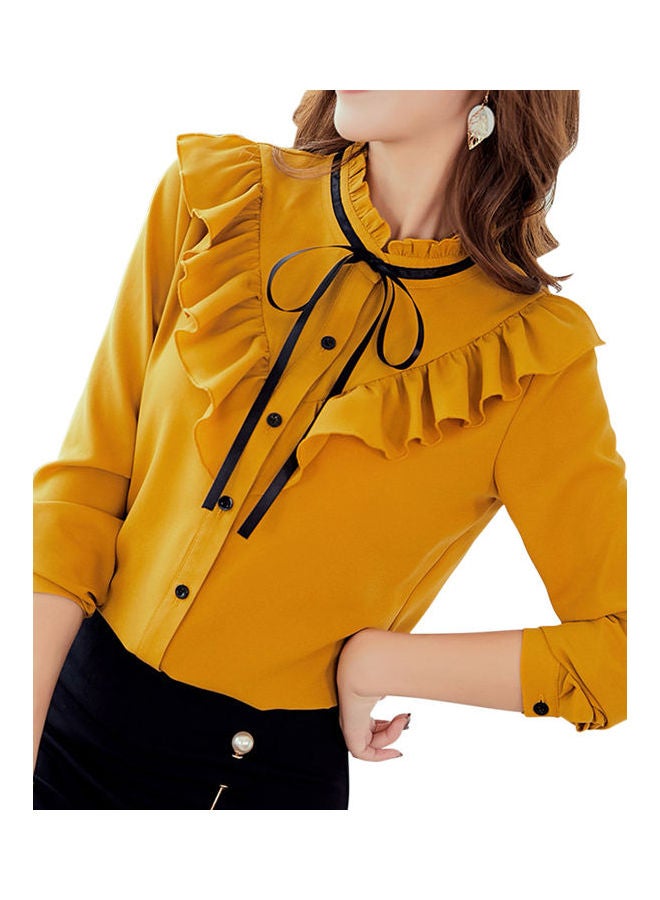 Casual Slim Chiffon Shirt for Women Yellow - Image 1