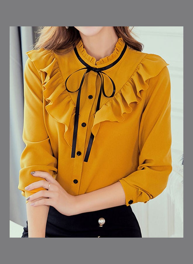 Casual Slim Chiffon Shirt for Women Yellow - Image 2