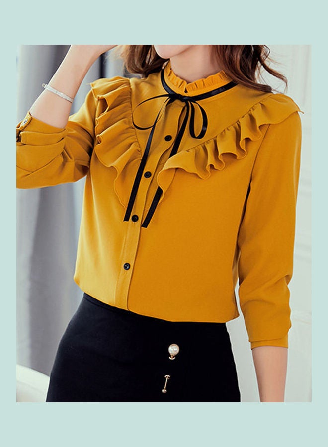 Casual Slim Chiffon Shirt for Women Yellow - Image 3