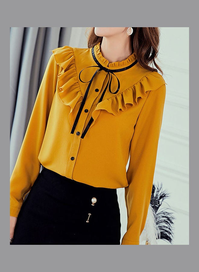 Casual Slim Chiffon Shirt for Women Yellow - Image 4