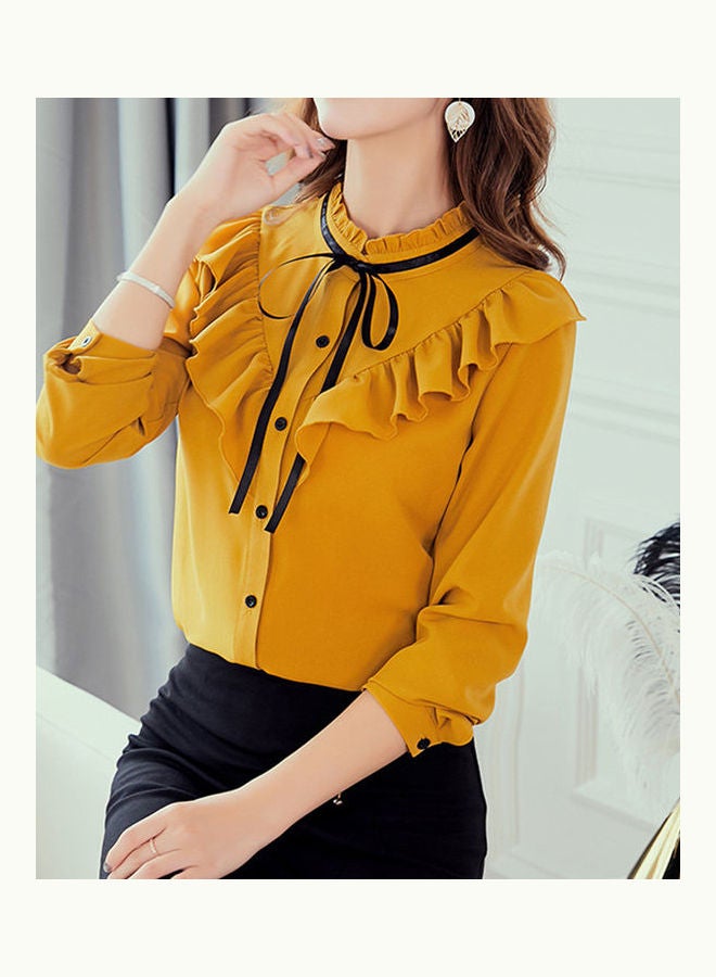 Casual Slim Chiffon Shirt for Women Yellow - Image 5