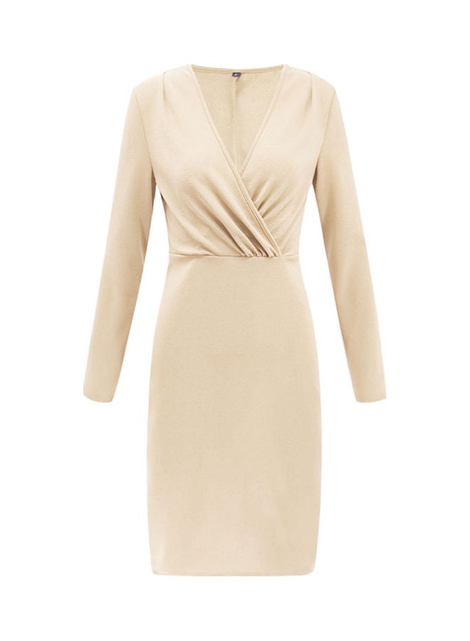 Deep Neck Wrap Slim Dress Apricot - Image 1