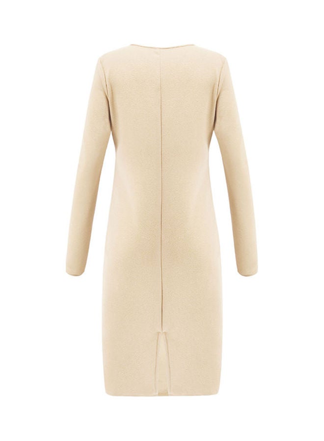 Deep Neck Wrap Slim Dress Apricot - Image 2