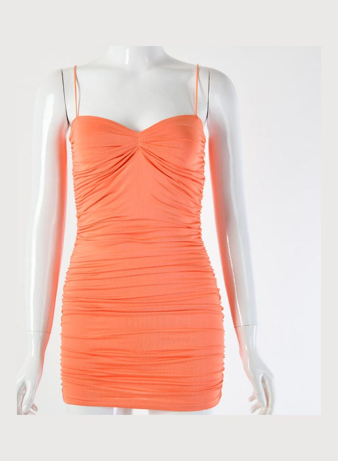 Woman Low-cut Ruffled Sling V-neck Cocktail Dress Orange  - Image 1