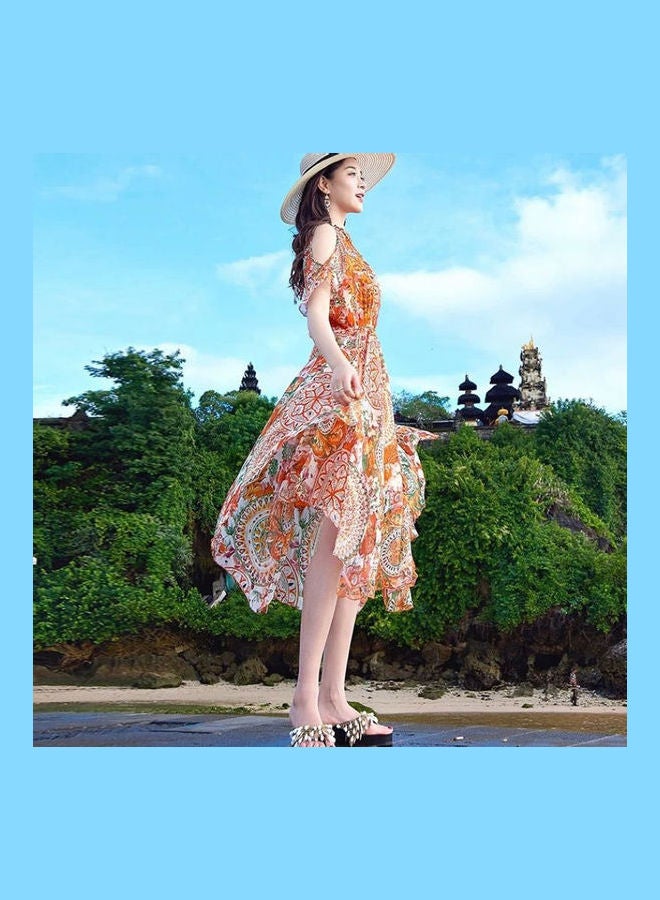 Bohemian Style Beach Dress Fragrant Orange - Image 3