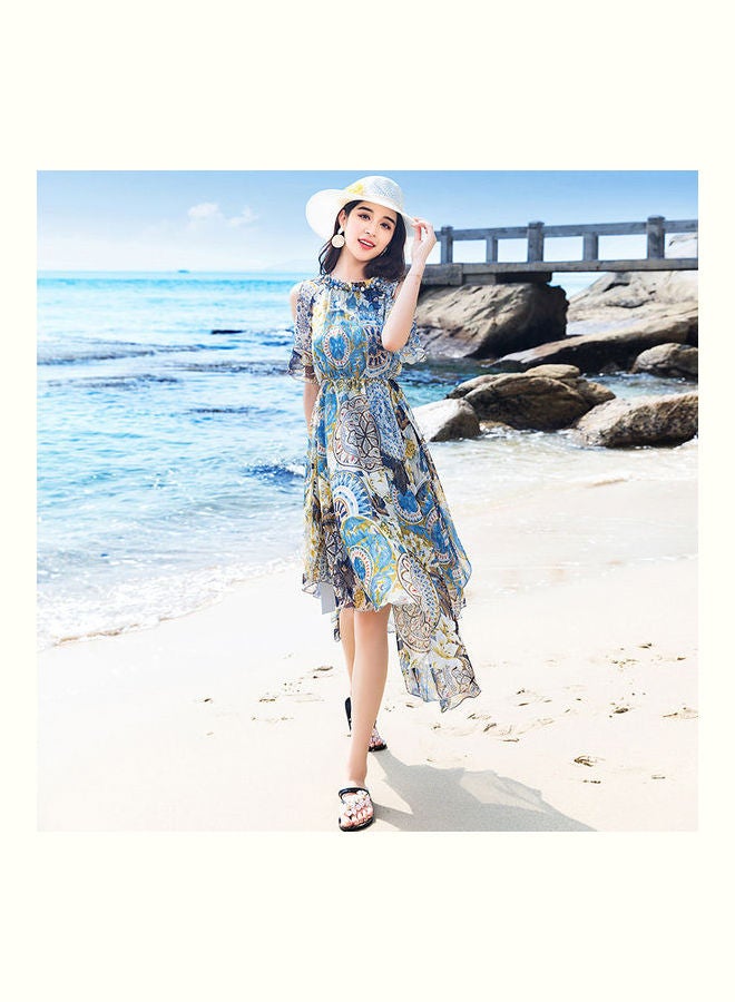 Bohemian Style Beach Dress Blue/White/Brown - Image 2