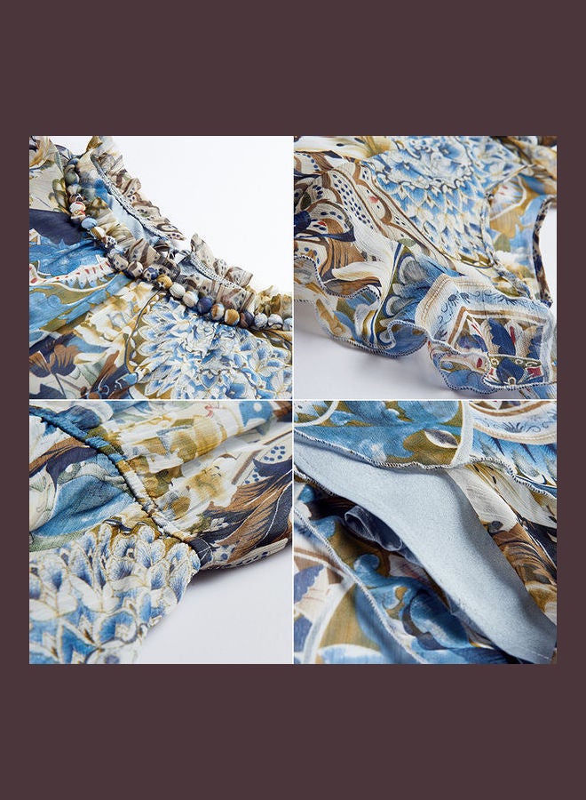 Bohemian Style Beach Dress Blue/White/Brown - Image 5
