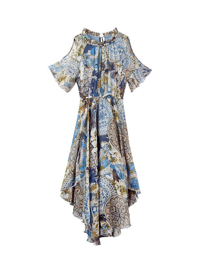 Bohemian Style Beach Dress Blue/White/Brown - Image 1