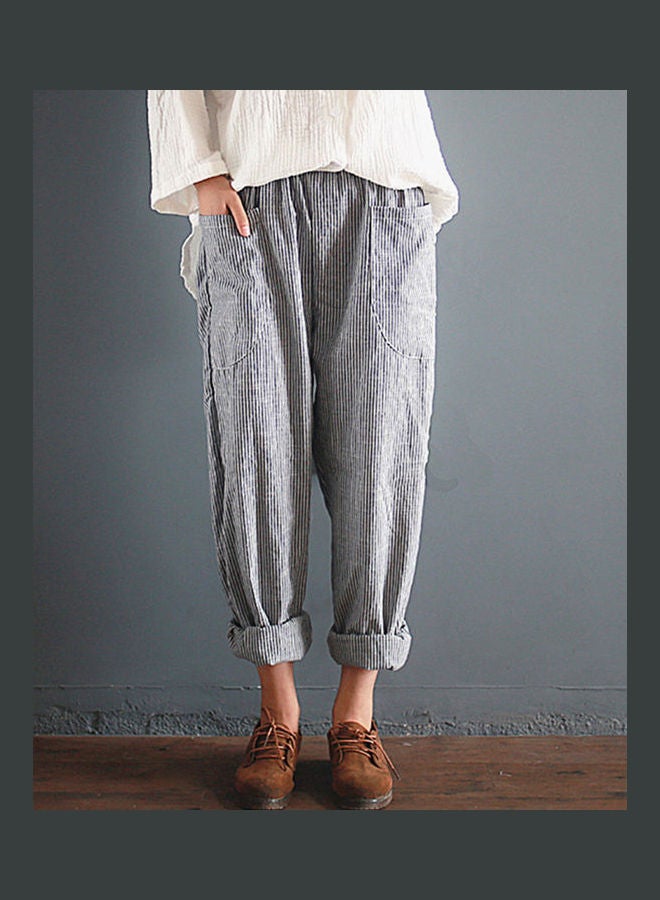 High Waist Striped Pants Grey - Image 1