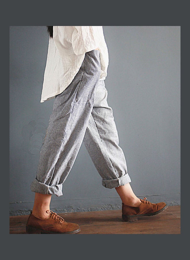 High Waist Striped Pants Grey - Image 2