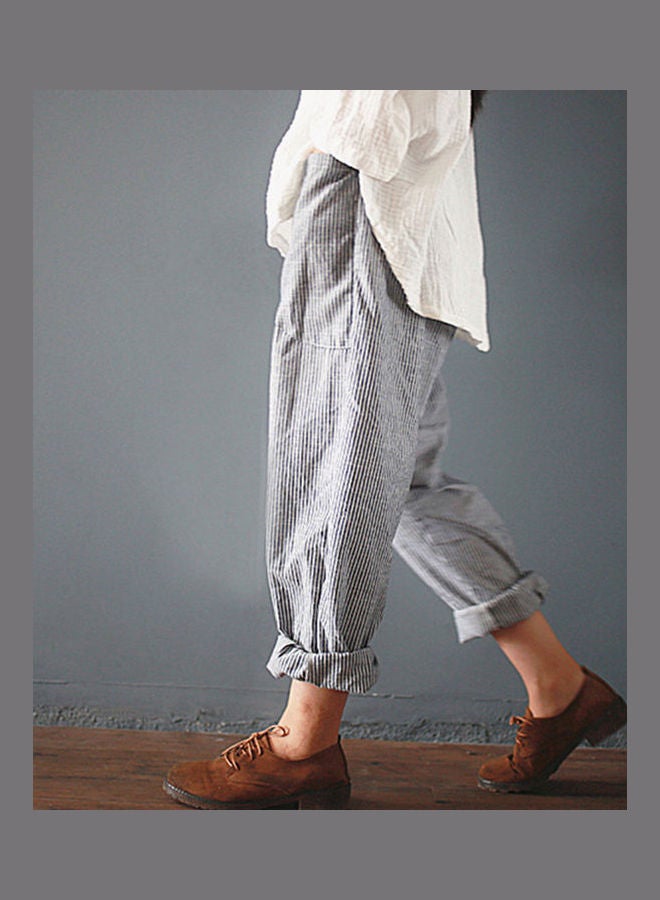 High Waist Striped Pants Grey - Image 3