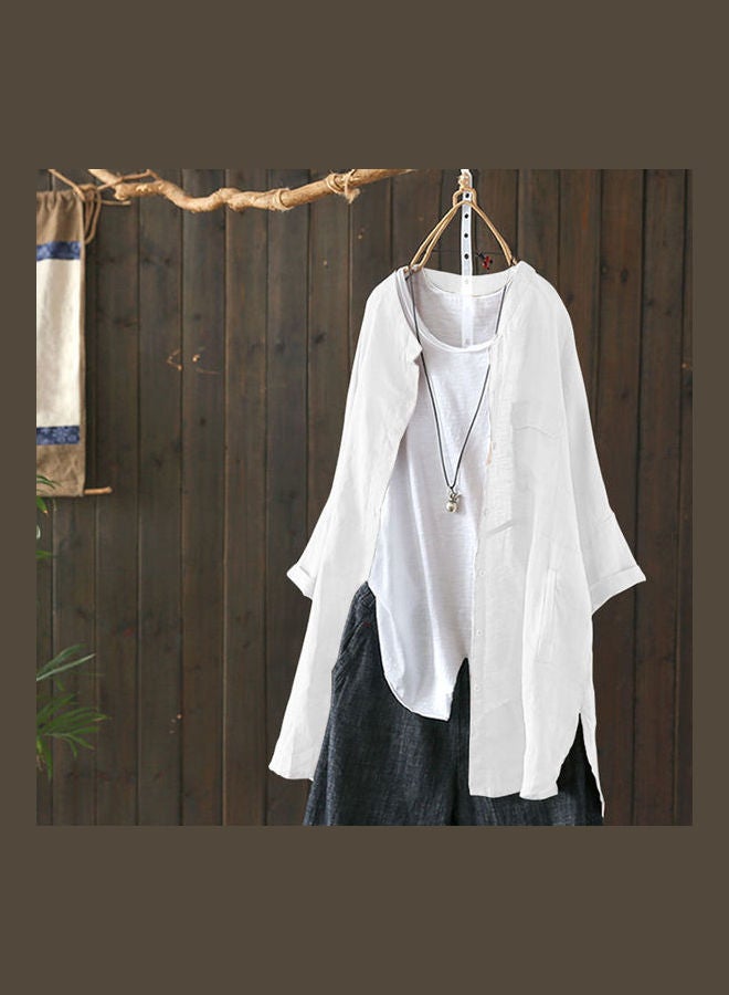 Cotton-flax Short Sleeves T-shirt White  - Image 1