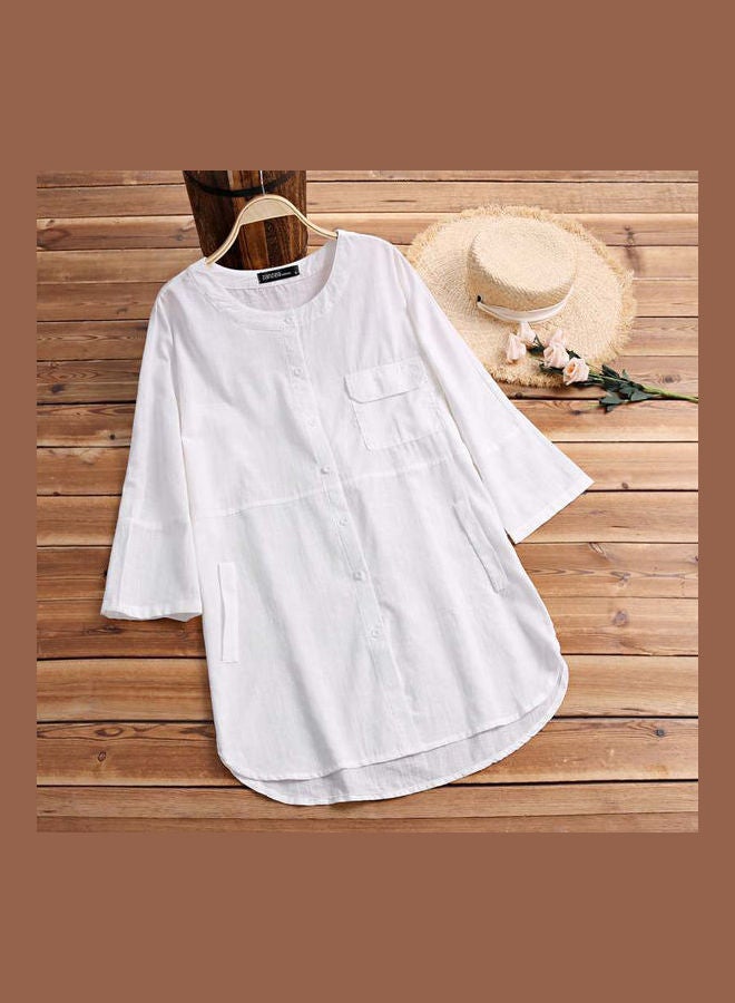 Cotton-flax Short Sleeves T-shirt White  - Image 3