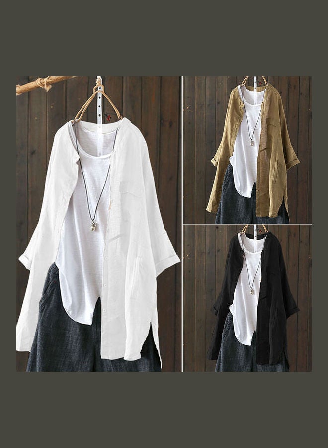 Cotton-flax Short Sleeves T-shirt White  - Image 4