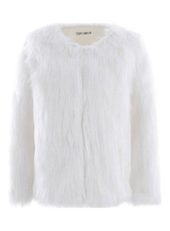 Generic Women Artificial Animal Hair Long Sleeves Warm Coat for Winter White  - Image 1