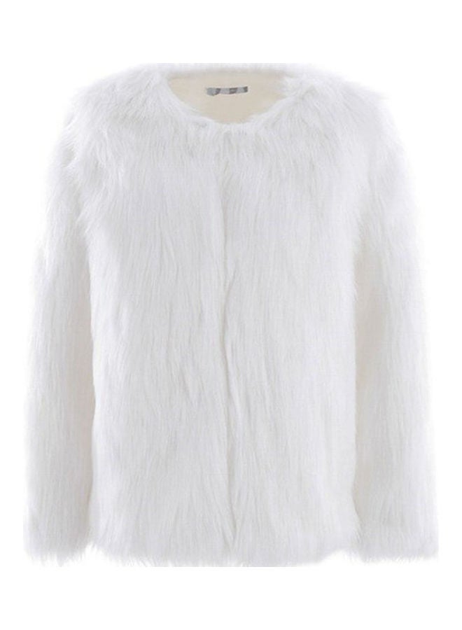 Generic - Women Artificial Animal Hair Long Sleeves Warm Coat for Winter White - Image 1
