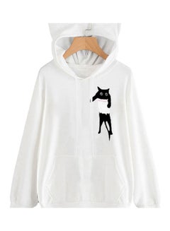 Cat Ears Hooded Long Sleeve Pullover Sweatshirt White