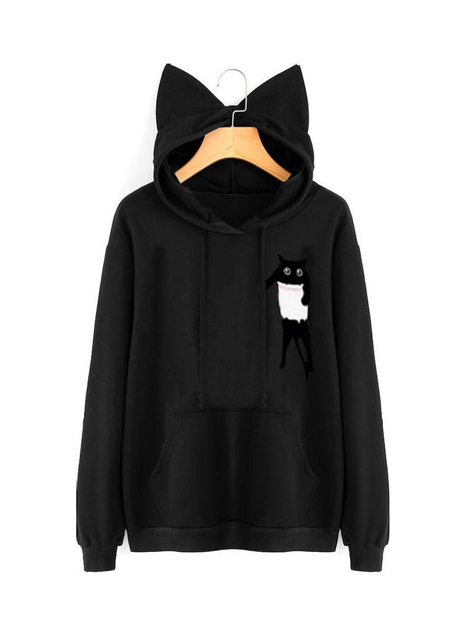 Generic - Cat Ears Hooded Long Sleeve Pullover Sweatshirt Black - Image 1