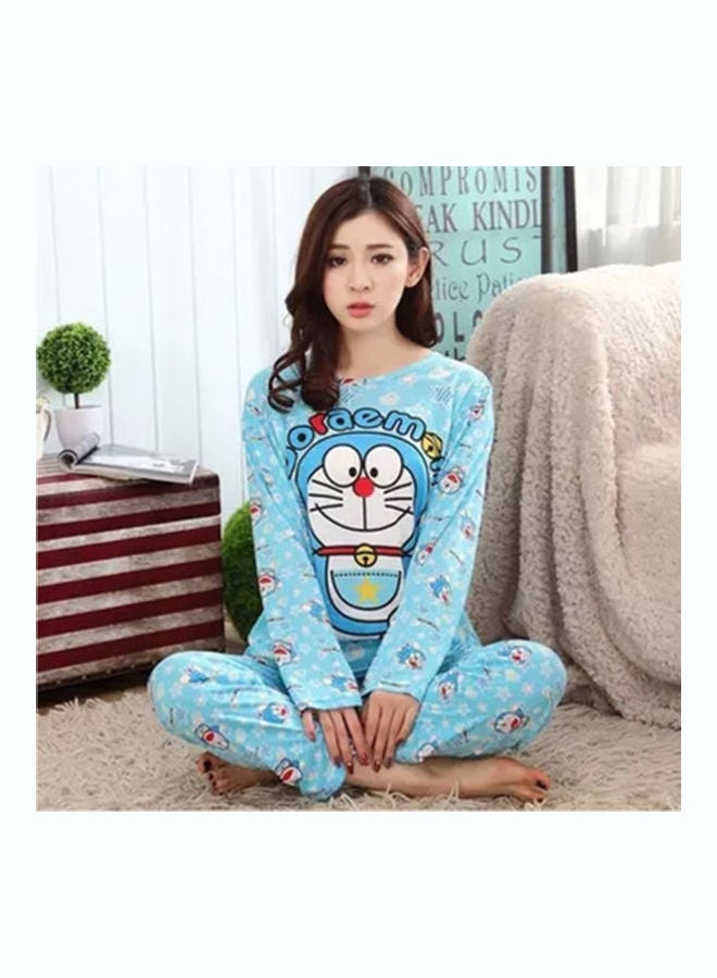 Autumn Winter Pajama Set for Homewear Blue - Image 2