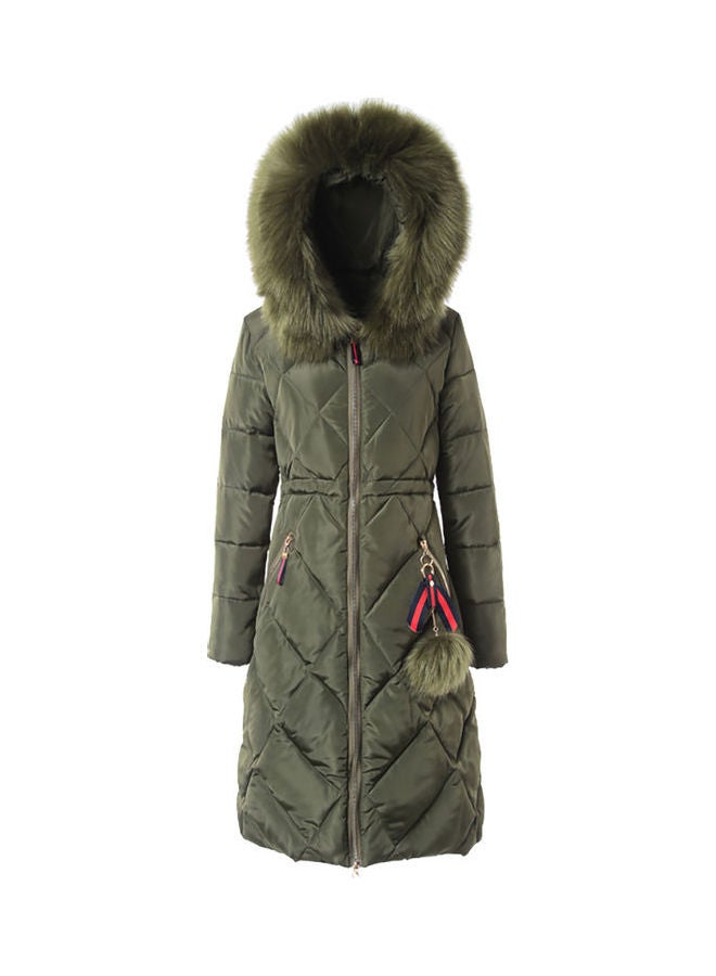 معطفٌ بغطاءٍ رأس من القطن للشتاء للنساء أخضر - Image 1