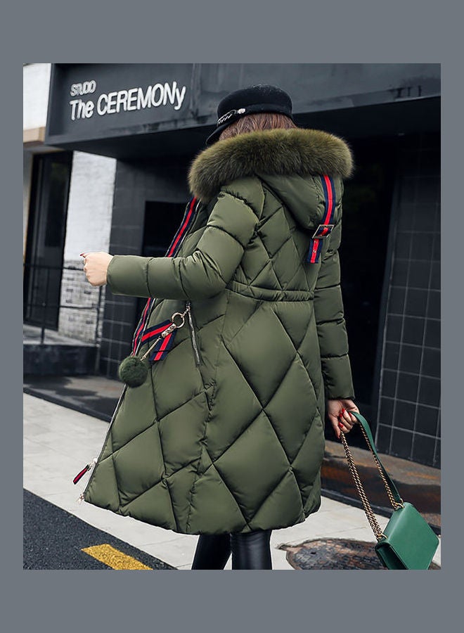 Generic - Cotton Long Furry Collar Overcoat red - Image 1