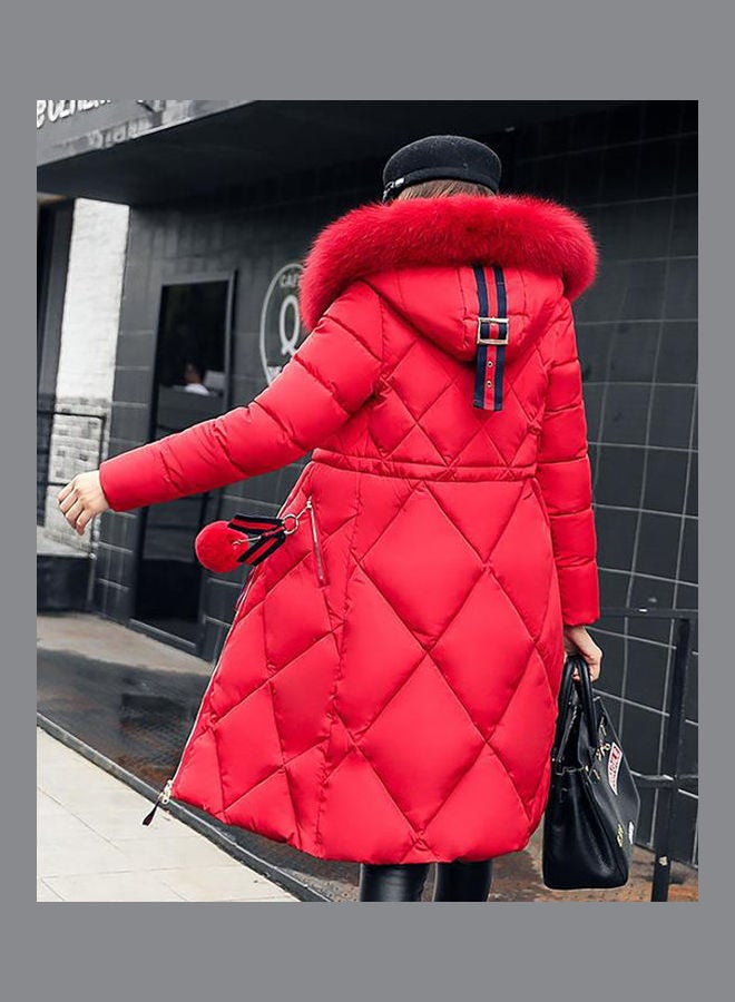 Generic - Cotton Long Furry Collar Overcoat red - Image 1