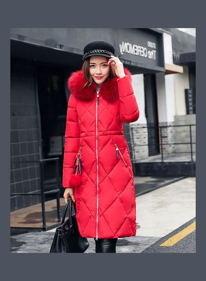 Generic - Cotton Long Furry Collar Overcoat red - Image 1