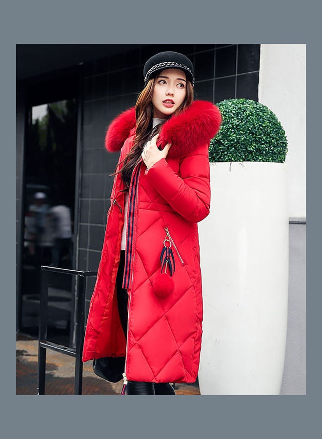 Generic - Cotton Long Furry Collar Overcoat red - Image 1