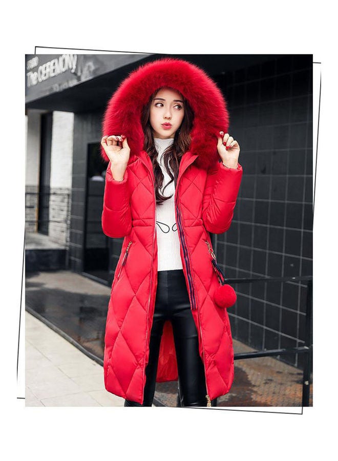 Generic - Cotton Long Furry Collar Overcoat red - Image 1