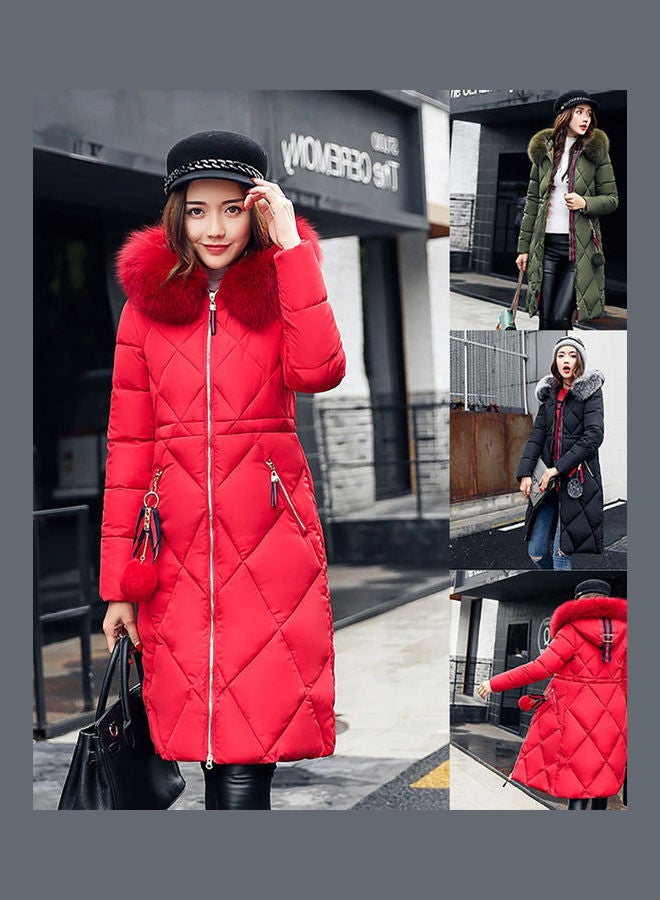 Generic - Cotton Long Furry Collar Overcoat red - Image 1