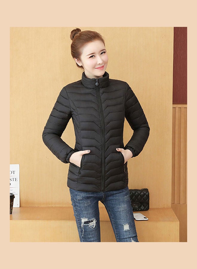 معطف شتوي بياقة قائمة للنساء أسود - Image 2