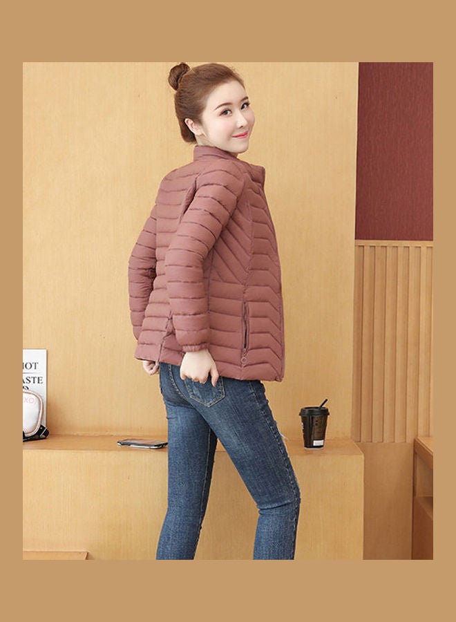 معطف شتوي بياقة قائمة للنساء وردي - Image 2