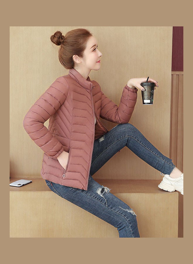 معطف شتوي بياقة قائمة للنساء وردي - Image 3