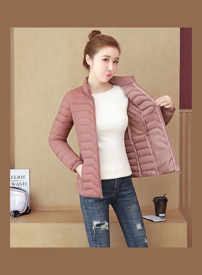 معطف شتوي بياقة قائمة للنساء وردي - Image 1
