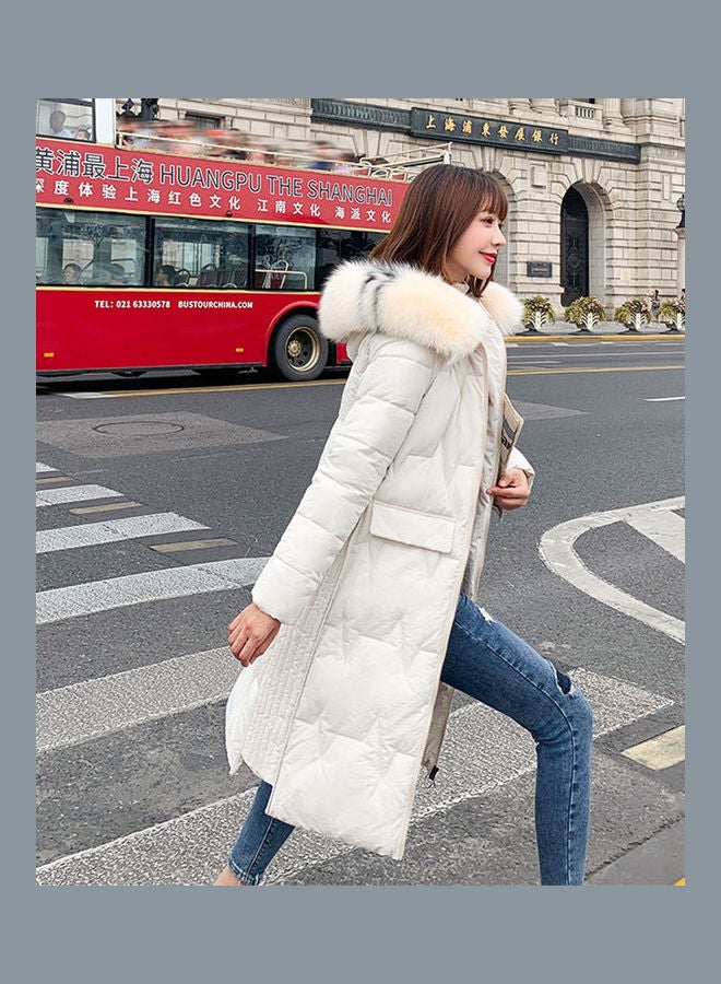 Winter Hooded Wool Collar Jacket for Women White - Image 4