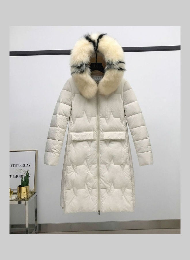 Winter Hooded Wool Collar Jacket for Women White - Image 5