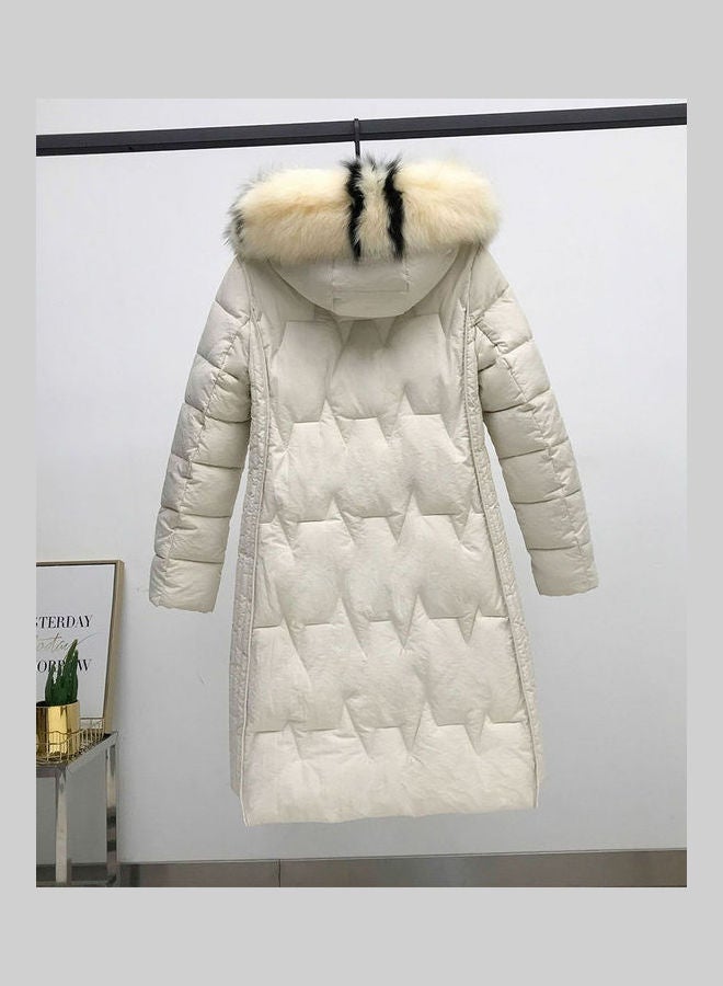 Winter Hooded Wool Collar Jacket for Women White - Image 2