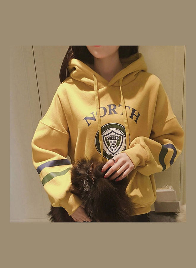 Drawstring Loose Design Hoodie yellow - Image 1