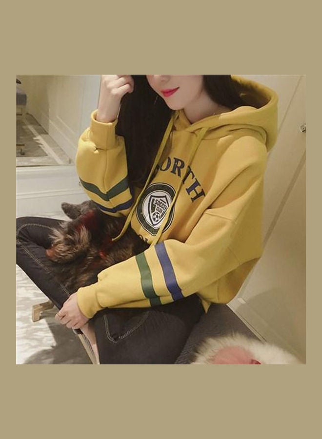 Drawstring Loose Design Hoodie yellow - Image 3