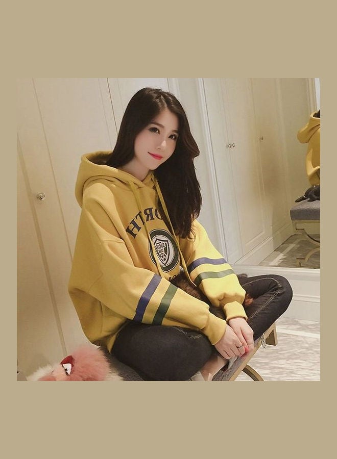 Drawstring Loose Design Hoodie yellow - Image 4