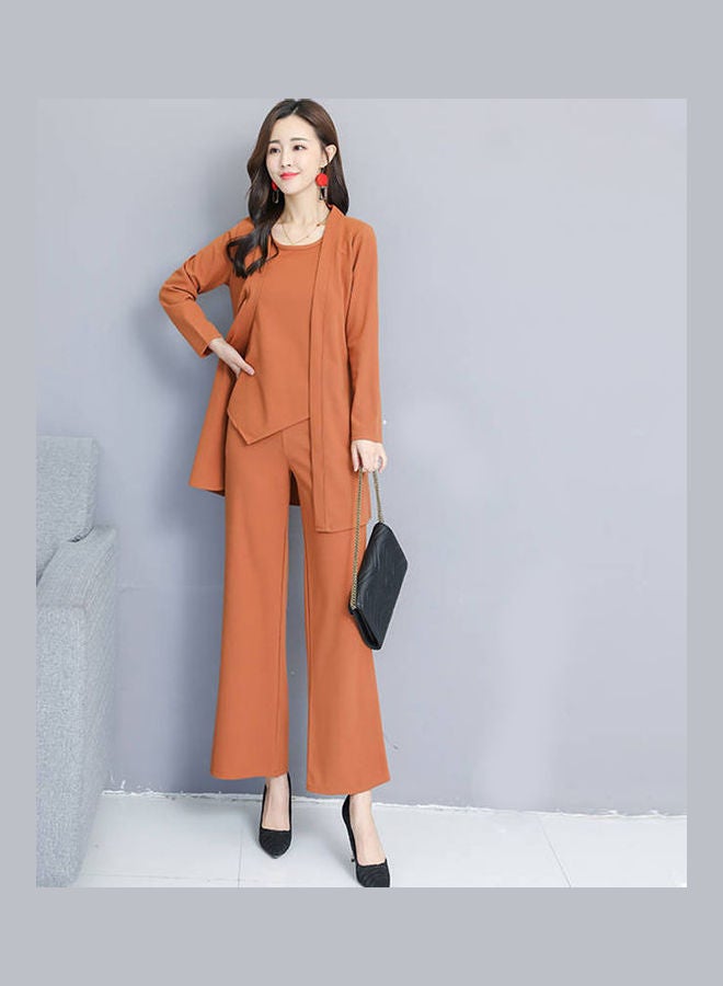 Women Autumn Winter Fashion Simple Print Three Piece Suit caramel - Image 3