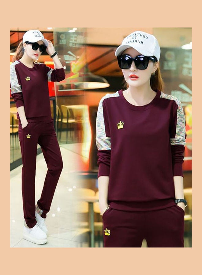 Women Lady Fashion Autumn Two-piece Print Sports Casual Sweatshirt + Pants Outfit Red - Image 1