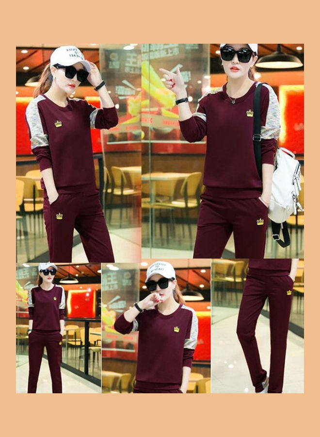 Women Lady Fashion Autumn Two-piece Print Sports Casual Sweatshirt + Pants Outfit Red - Image 2
