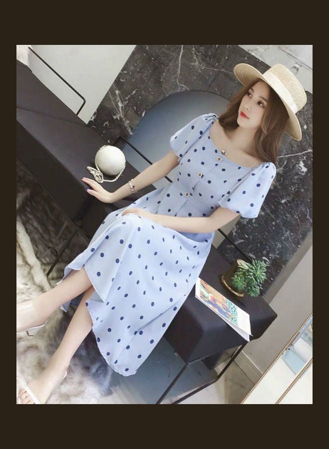 Polka Dot Printed Dress Blue  - Image 1